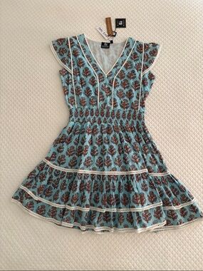 Madison Mathews Jane Dress Seafoam Blue Floral Mini Dress with Smocked Waist